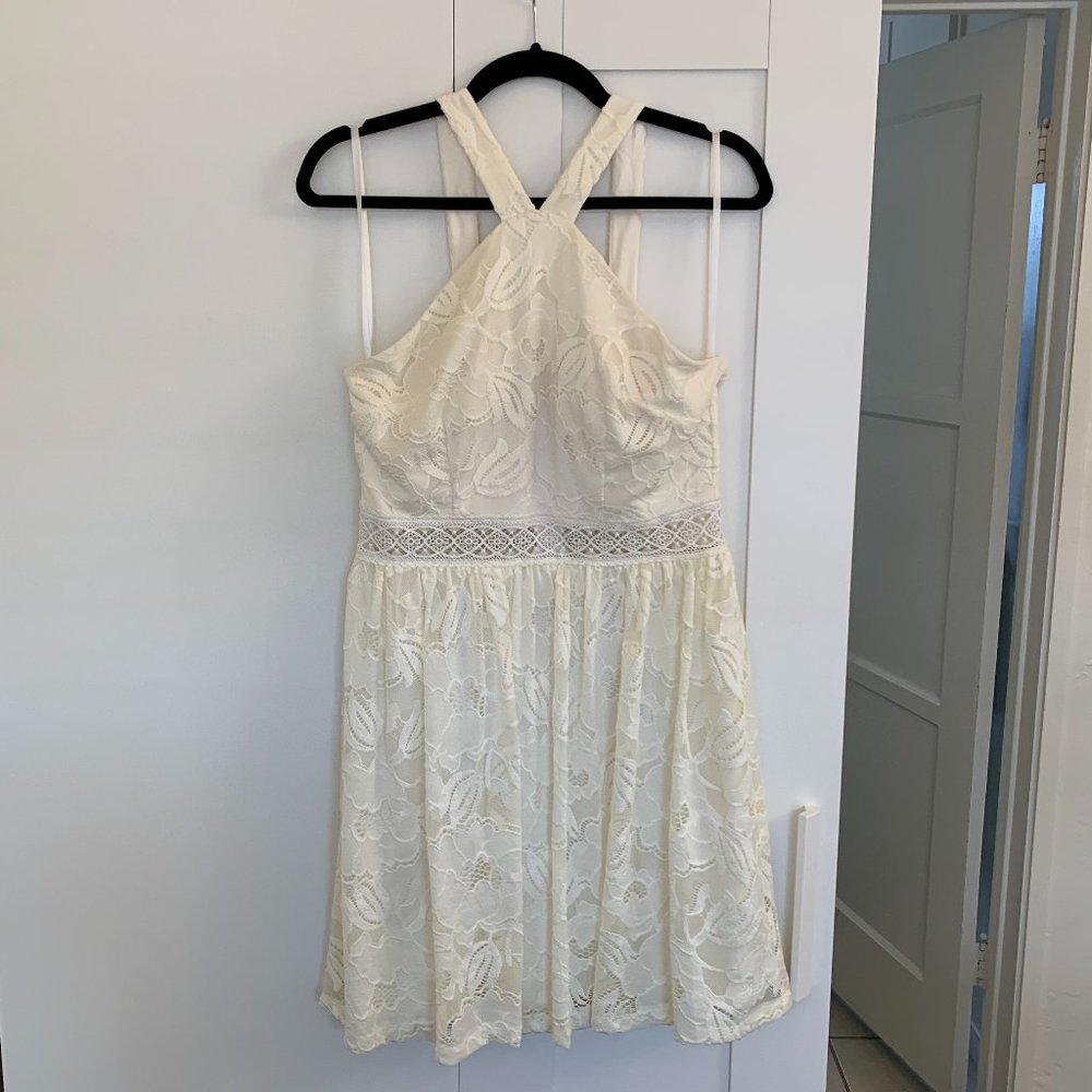 Francesca's white lace crossover dress - size M